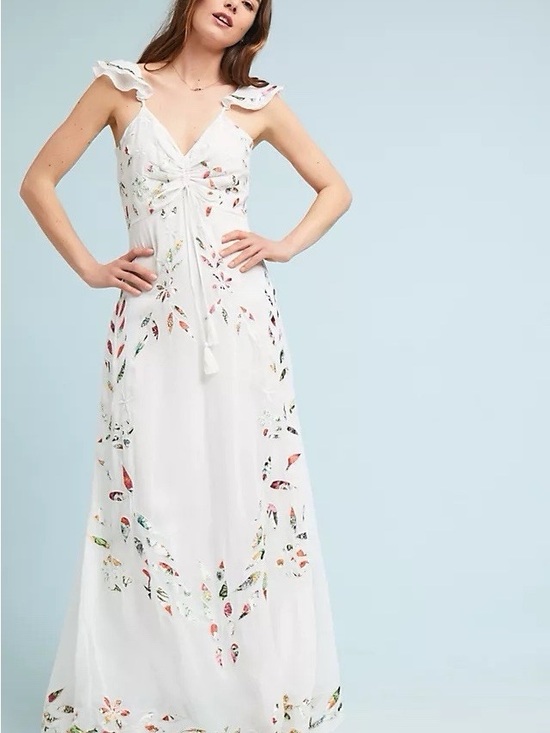 FARM Rio Dresses & Skirts - Anthropologie Farm Rio Quintana White Embroidered Floral maxi dress Sz 0